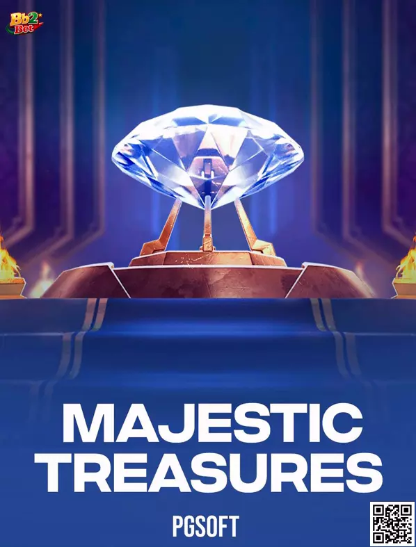 Pantalla de Majestic Treasures con gemas y funciones de cascada